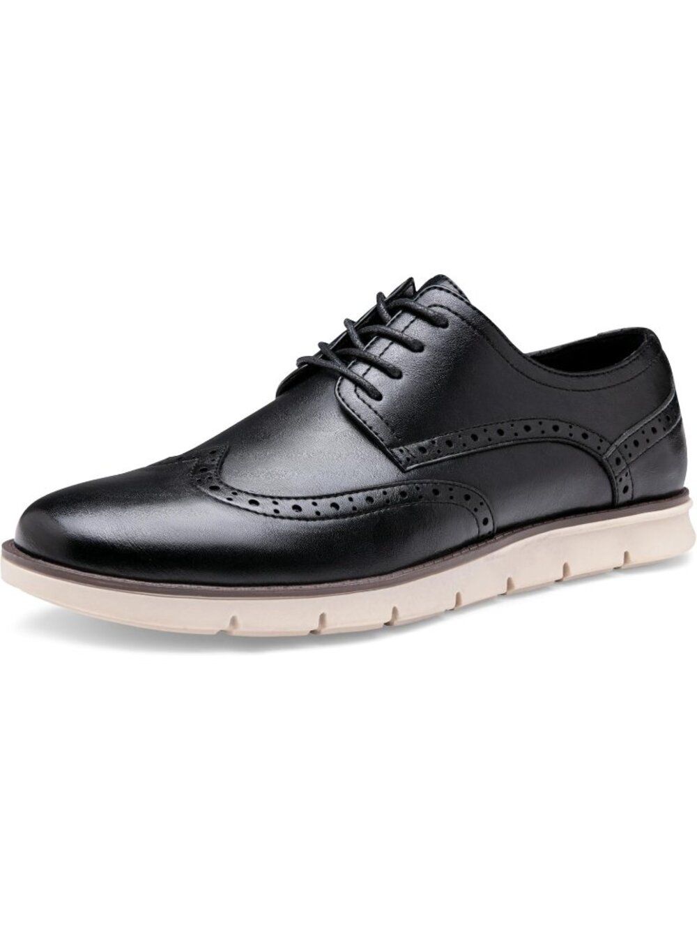 Men's Black Faux Leather Wingtip Round Toe Comfortable Oxford Dress Sneaker